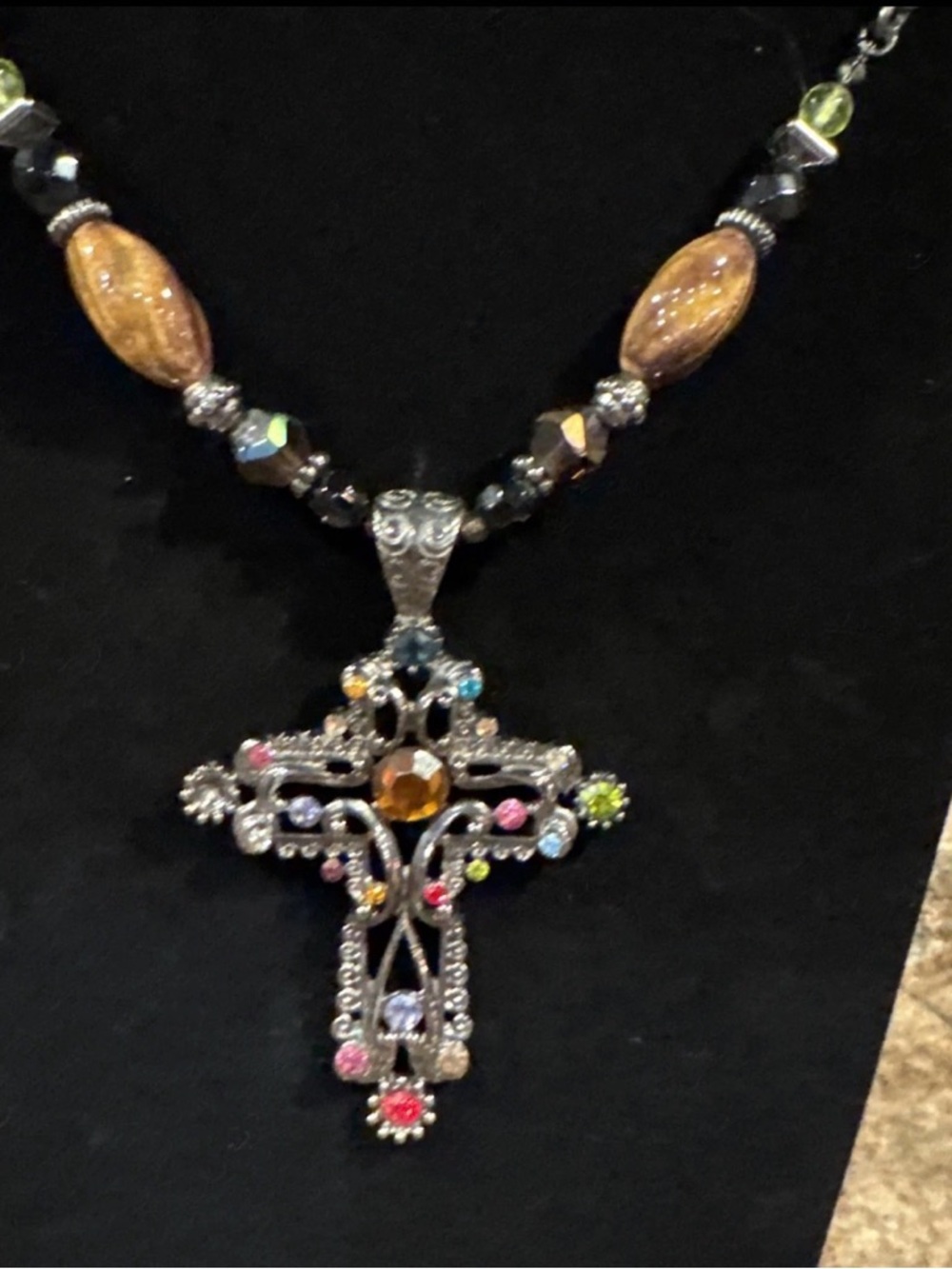 Multicolor Crystal Cross Pendant Necklace - Women's Fashion Jewelry